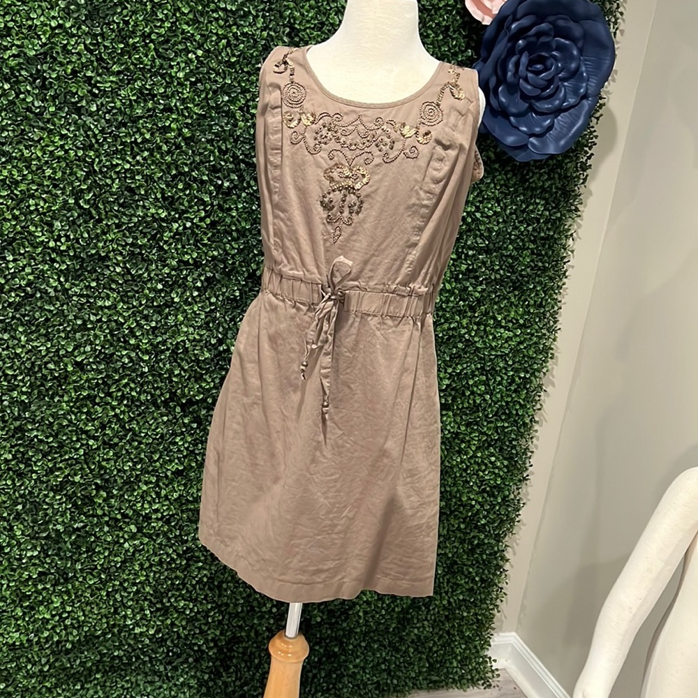 Loft tan khaki color neutral soft cotton dress